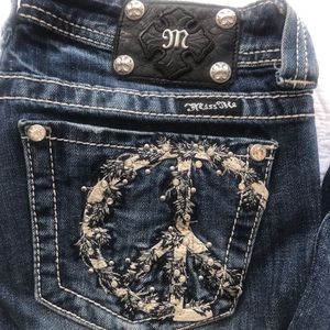 miss me jeans peace sign crystal pockets